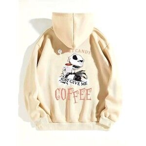 Women's Sweatshirt Jack Skellington Drawstring Hoodie "Just Give Me Coffee" - 1X